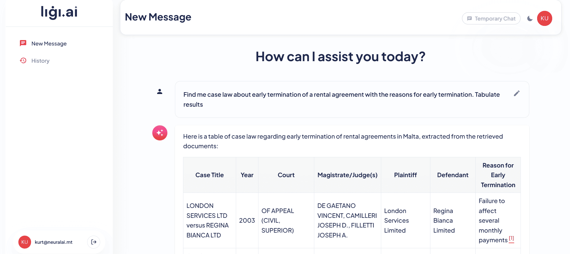 Ligi.ai: Tailored Chatbot & Research Tool for Malta's Legal Sector